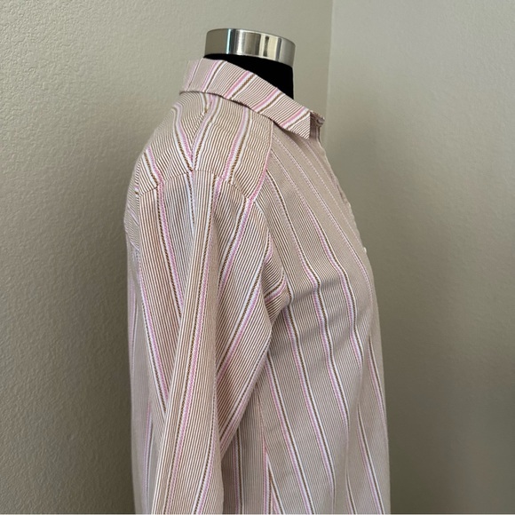 Anthropologie Long Buttondown Motif Striped Pink Embroidered Striped Shirt Dress - Picture 10 of 16